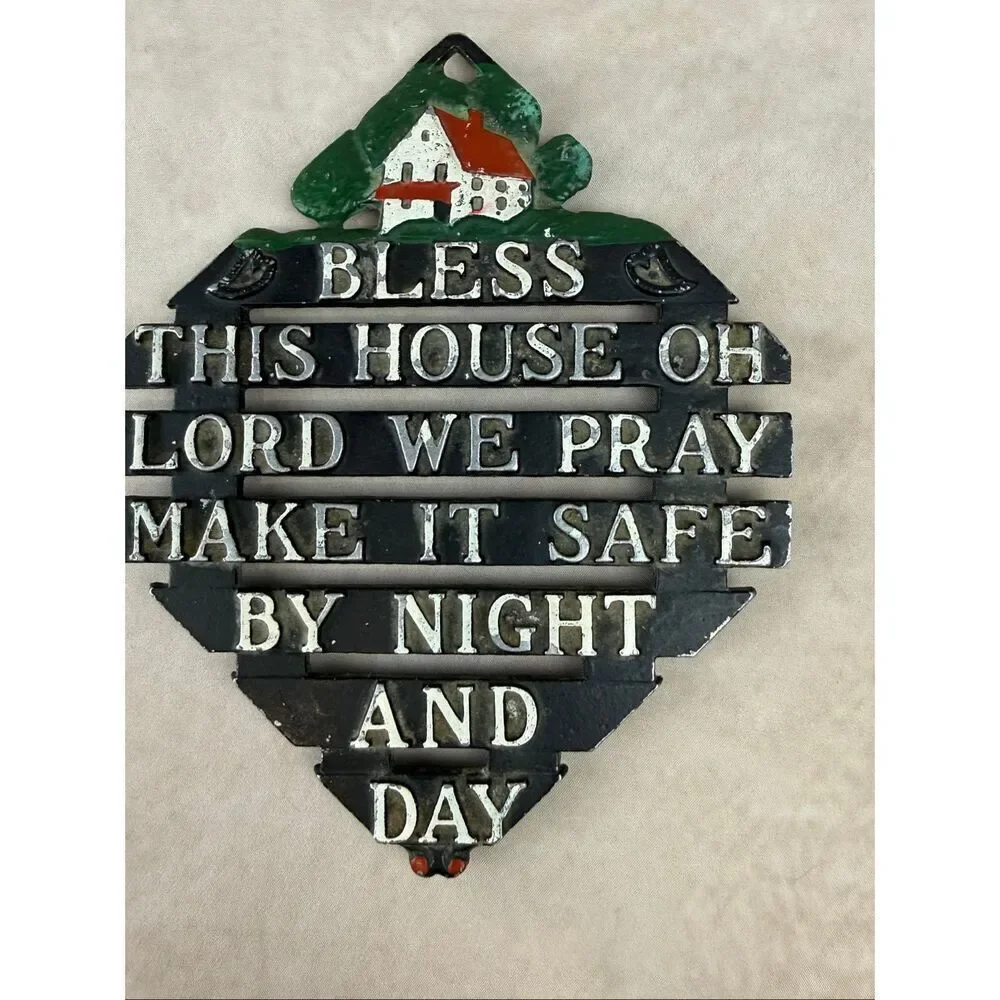Vintage Cast Iron Prayer Trivet Cottagecore